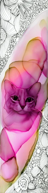 Free abstract cat art bookmarks featuring very pink abstract cat art on white